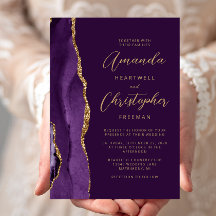 Casamento Dourado de Script Moderno de Agato Roxo