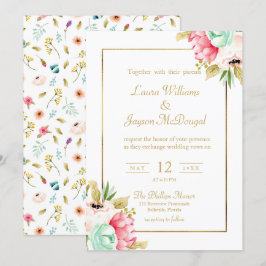 Convites Casamento Dourado de Script Pastel Pastel