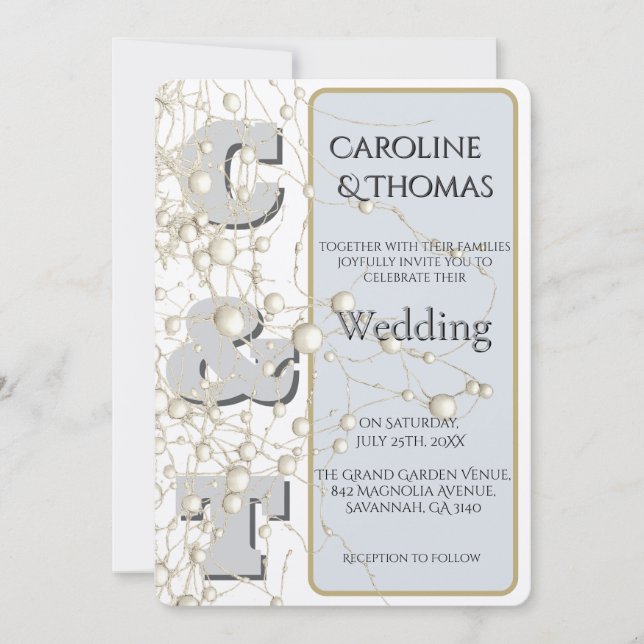 Convites Casamento Dourado de Script Pearl Moderno de Não-C (Frente)
