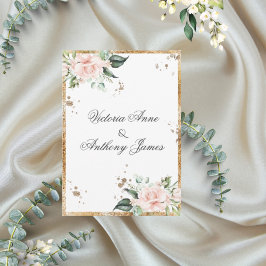 Convites Casamento Dourado de Script Rosa Floral Elegante