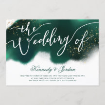 Casamento Dourado de Script Verde Moderno Emerald