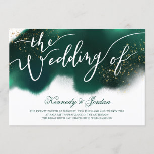 Convites Casamento Dourado de Script Verde Moderno Emerald