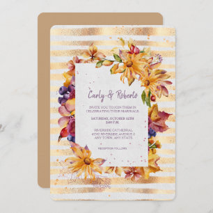 Convites Casamento Dourado de Stripe do Quadro do Jardim do