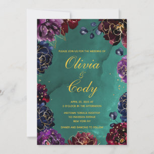 Convites Casamento Dourado de Teal Bordeaux Ameyst Jewel To