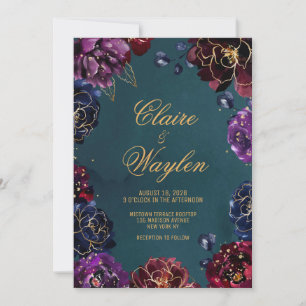 Convites Casamento Dourado de Teal Bordeaux Ameyst Jewel To