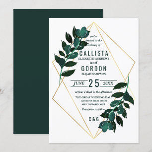 Convites Casamento Dourado de Teal Greenery Terrarium Moder