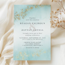 Casamento Dourado de Teal Mist Watercolor