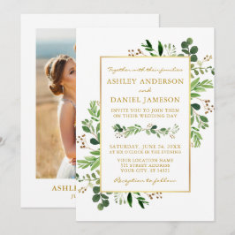 Convites Casamento Dourado de Watercolor Greenery Eucalyptu