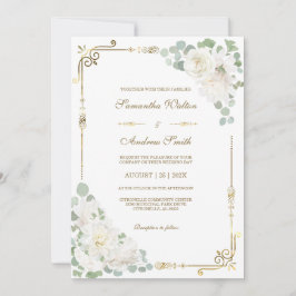 Convites Casamento Dourado de White Rose Sage Green