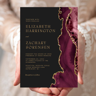 Convites Casamento Dourado do Agroz Elegante Moody Burgundy