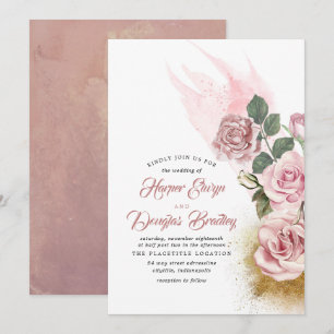 Convites Casamento Dourado do brilho do vintage floral