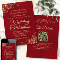 Casamento Dourado do Código QR da Crimson Red Eleg