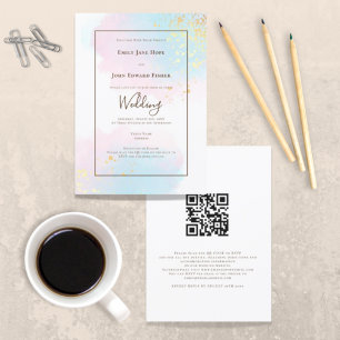 Convites Casamento Dourado do Código QR do Pastel Pink Teal