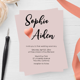 Convites Casamento Dourado do Coração Chic Rosa