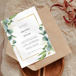 Convites Casamento Dourado do Elegante Eucalyptus Greenery