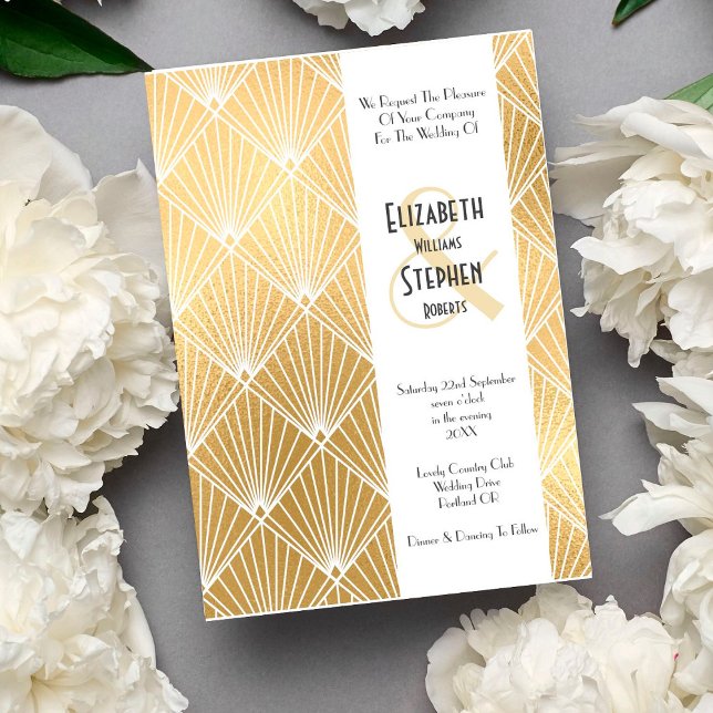 Convites Casamento Dourado do Elegante Gatsby Art Deco 1920 (Criador carregado)