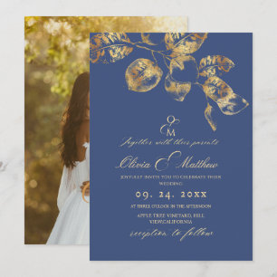Convites Casamento Dourado do Elegante Sapphire Pantone