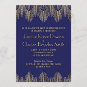 Convites Casamento Dourado do Marinho Art Deco Scallop Vint