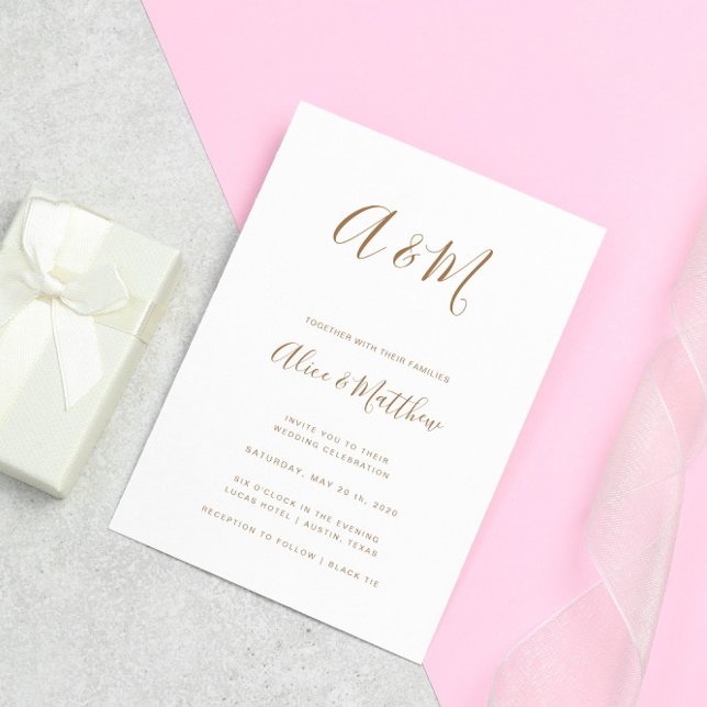 Convites Casamento Dourado do Monograma Elegante Moderno (Criador carregado)