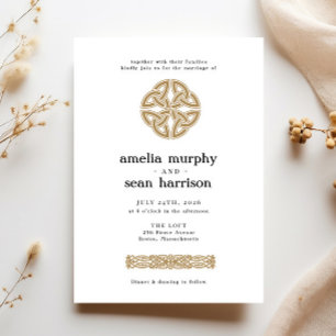 Convites Casamento Dourado do Nó Celta Irlandês