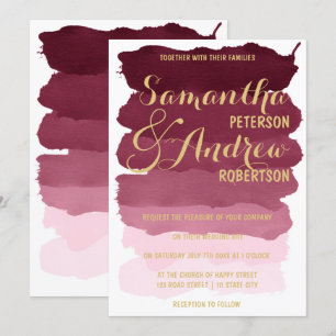 Convites Casamento Dourado do ombre da aguarela do