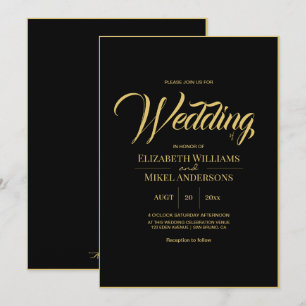 Convites Casamento Dourado do Orçamento Negro Elegante