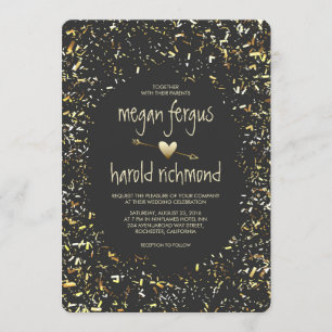 Convites Casamento Dourado do quadro dos confetes do falso