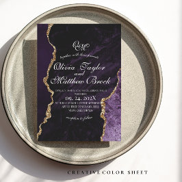 Convites Casamento Dourado e Agato Roxo