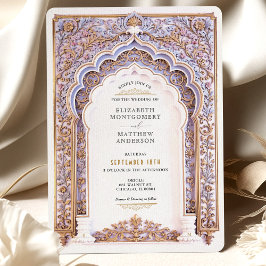 Convites Casamento Dourado e Azul de Filigre Elegante