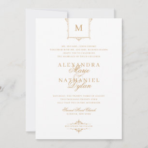 Convites Casamento Dourado e Branco da Elegante Vintage Mon