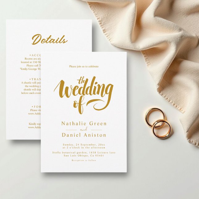 Convites Casamento Dourado e branco de caligrafia elegante (Criador carregado)