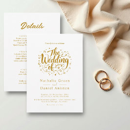 Convites Casamento Dourado E Branco De Script De Caligrafia
