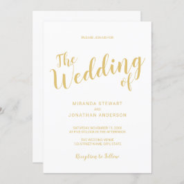 Convites Casamento Dourado e Branco de Script Moderno