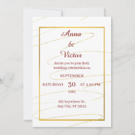 Convites Casamento Dourado e Branco Elegante