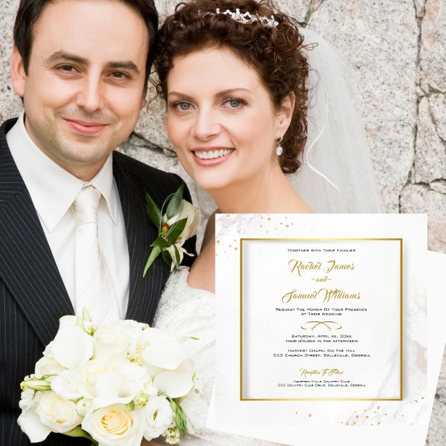 Convites Casamento Dourado e Branco Elegante (Elegant Gold and White Wedding Invitation)