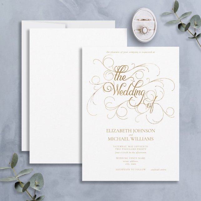 Convites Casamento Dourado e Branco Moderno Elegante (Criador carregado)
