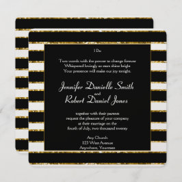 Convites Casamento Dourado e branco-negro