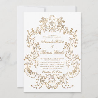Convites Casamento Dourado e branco vitoriano