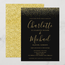 Convites Casamento Dourado E  De Manuscrito Chic Black