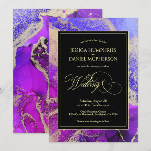 Convites Casamento Dourado e elegante Ametista Roxo