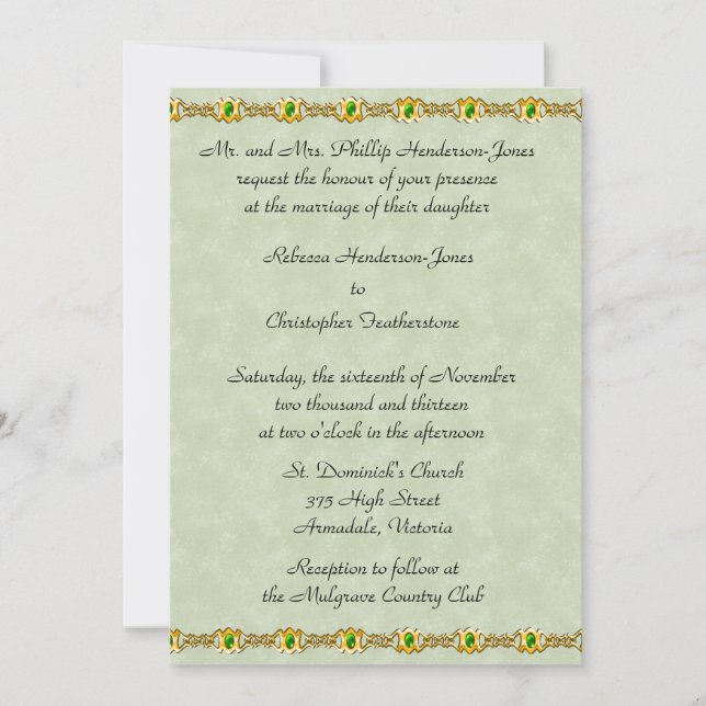 Convites Casamento Dourado e Emerald Jewel (Frente)