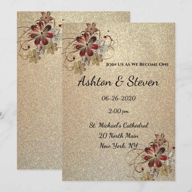 Convites Casamento Dourado e Espelhado (Frente/Verso)