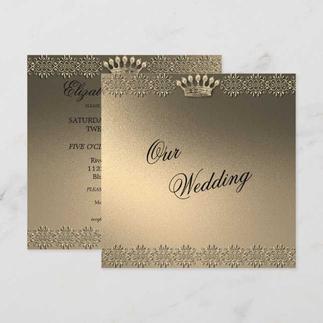 Convites Casamento Dourado e Glamoroso (Frente/Verso)