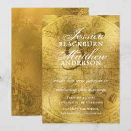 Convites Casamento Dourado e legante do velho mapa do mundo