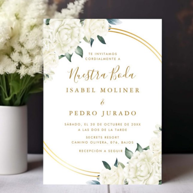 Convites Casamento Dourado e legante Ivory Floral Nuestra B (Criador carregado)