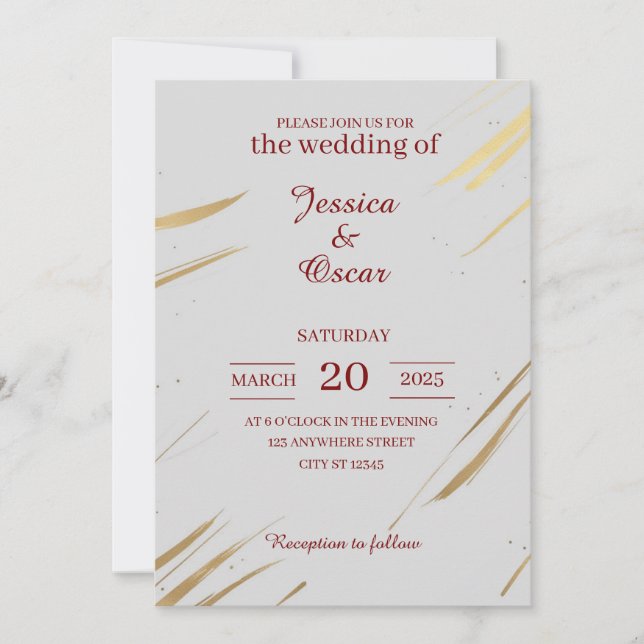 Convites Casamento Dourado e minimalista de Brushaft Design (Frente)