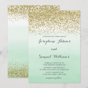 Convites Casamento Dourado e Mint Green