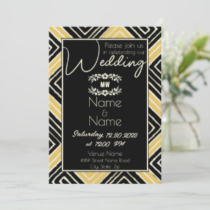 Convites Casamento Dourado e Negro Africano Tribal