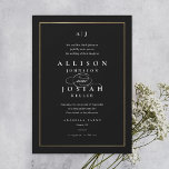 Convites Casamento Dourado e negro clássico<br><div class="desc">Este Convite Dourado Elegante Clássico de Casamento é simples e versátil. Ele apresenta um design branco-chic e preto com um monograma,  detalhes de script,  simples quadro de ouro e texto editável formal. Clique no botão editar para personalizar este design.</div>