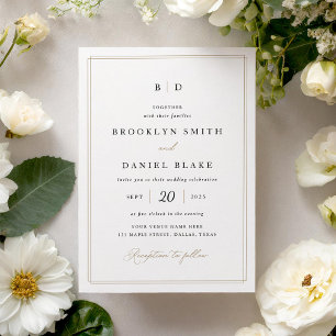Convites Casamento Dourado e negro de Elegante